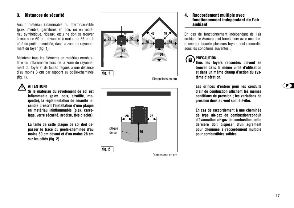Distances de sécurité, Raccordement multiple avec, Fonctionnement indépendant de l’air ambiant | Fonctionnement indépendant, De l’air ambiant | Hase Asmara User Manual | Page 17 / 48