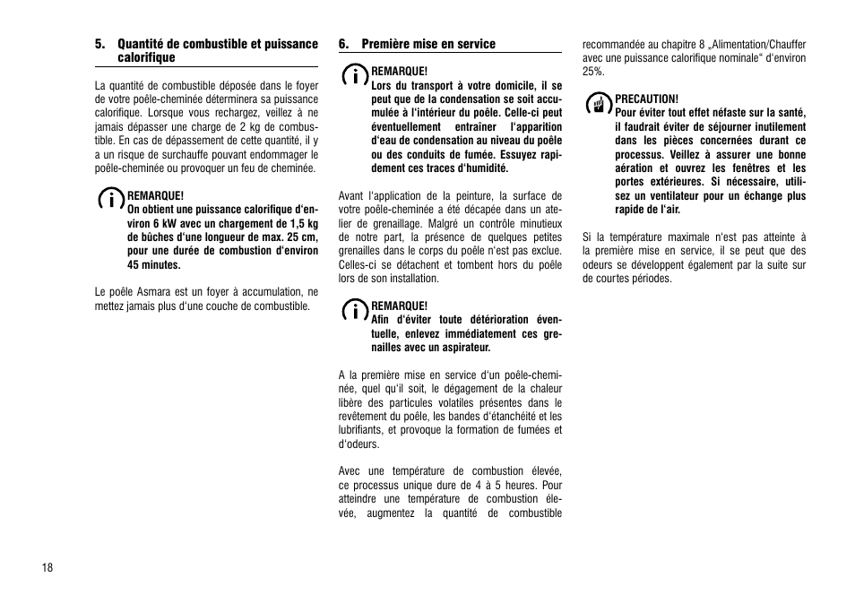 Quantité de combustible et puissance, Calorifique, 6 . première mise en service | Hase Asmara User Manual | Page 18 / 48