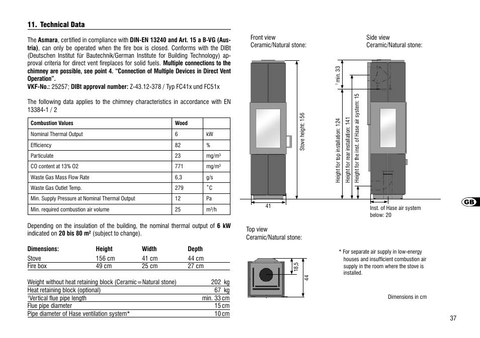 Technical data | Hase Asmara User Manual | Page 37 / 48