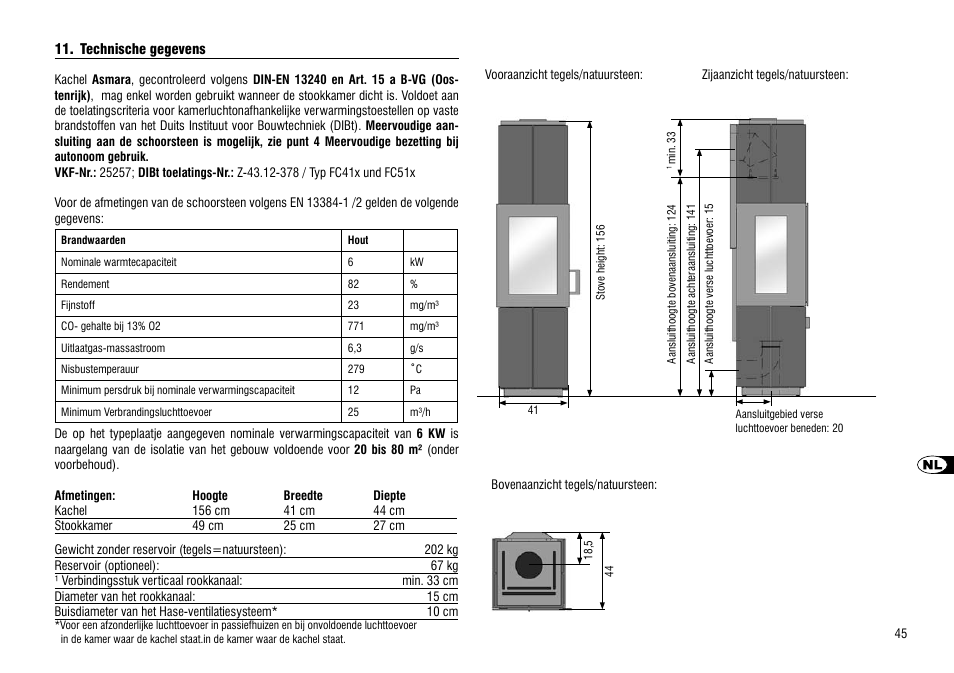 Technische gegevens | Hase Asmara User Manual | Page 45 / 48