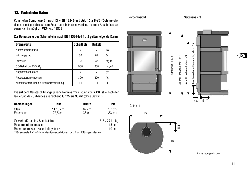 Technische daten | Hase Como User Manual | Page 11 / 48