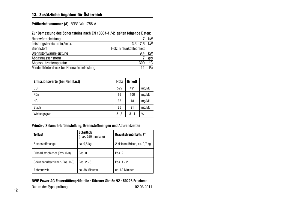 Zusätzliche angaben für österreich | Hase Como User Manual | Page 12 / 48