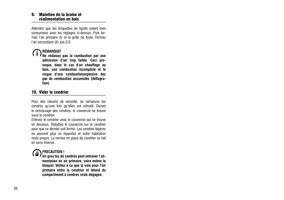 Maintien de la braise et, Réalimentation en bois, Vider le cendrier | Hase Como User Manual | Page 20 / 48