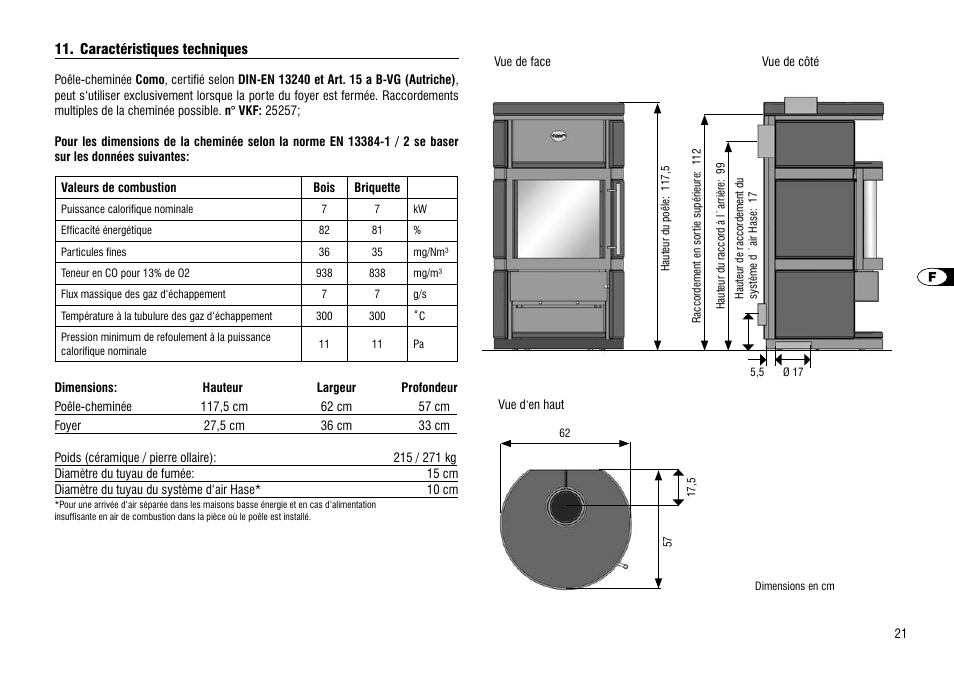 Caractéristiques techniques | Hase Como User Manual | Page 21 / 48