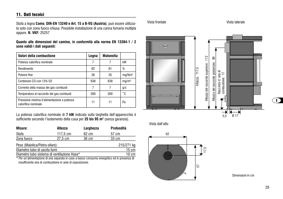 Dati tecnici | Hase Como User Manual | Page 29 / 48