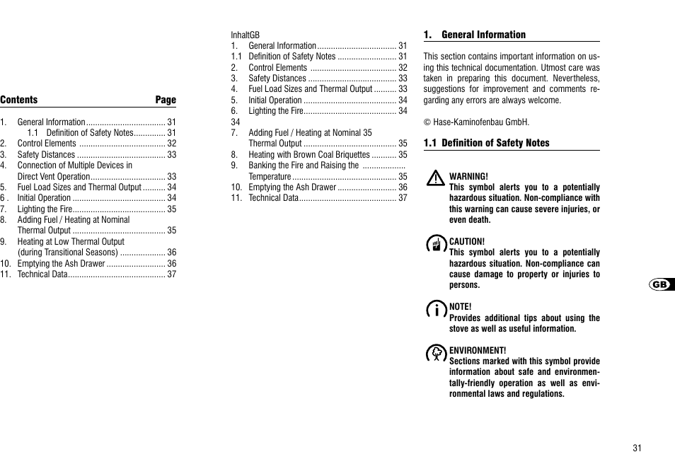 General information, 1 definition of safety notes | Hase Como User Manual | Page 31 / 48