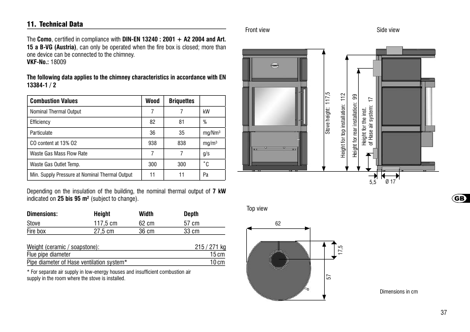 Technical data | Hase Como User Manual | Page 37 / 48