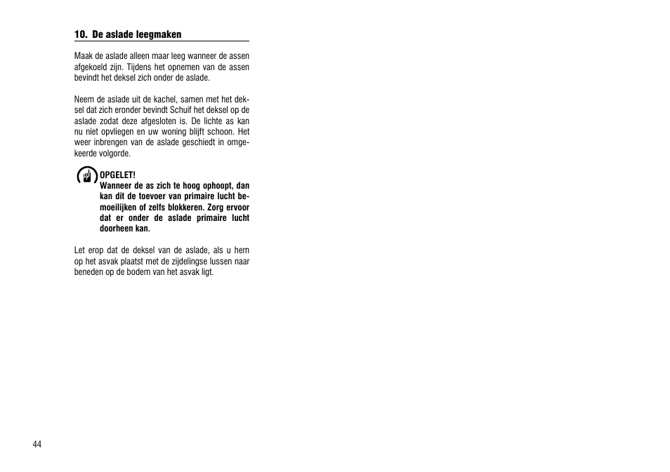 De aslade leegmaken | Hase Como User Manual | Page 44 / 48