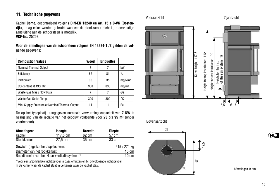 Technische gegevens | Hase Como User Manual | Page 45 / 48