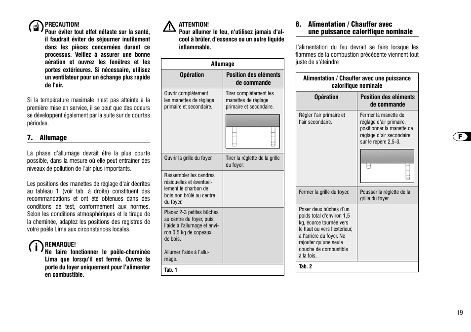 Allumage, Alimentation / chauffer avec, Une puissance calorifique nominale | Allumage 8. alimentation / chauffer avec | Hase Lima User Manual | Page 19 / 48