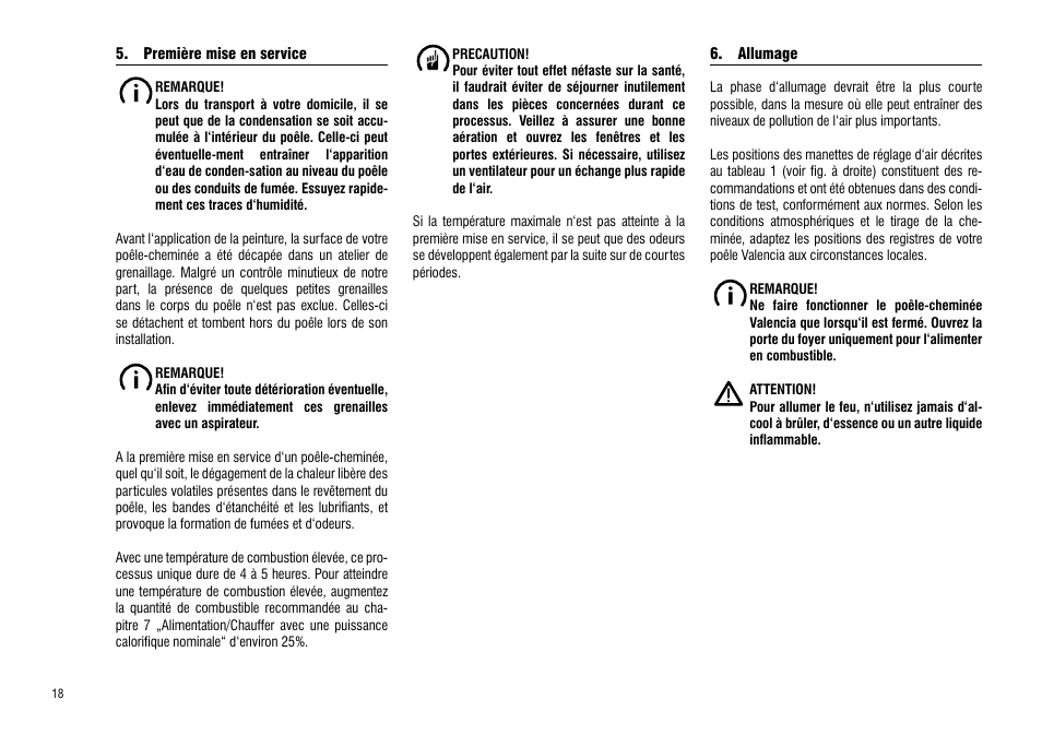 Première mise en service, Allumage, Première mise en service 6. allumage | Hase Valencia User Manual | Page 18 / 48