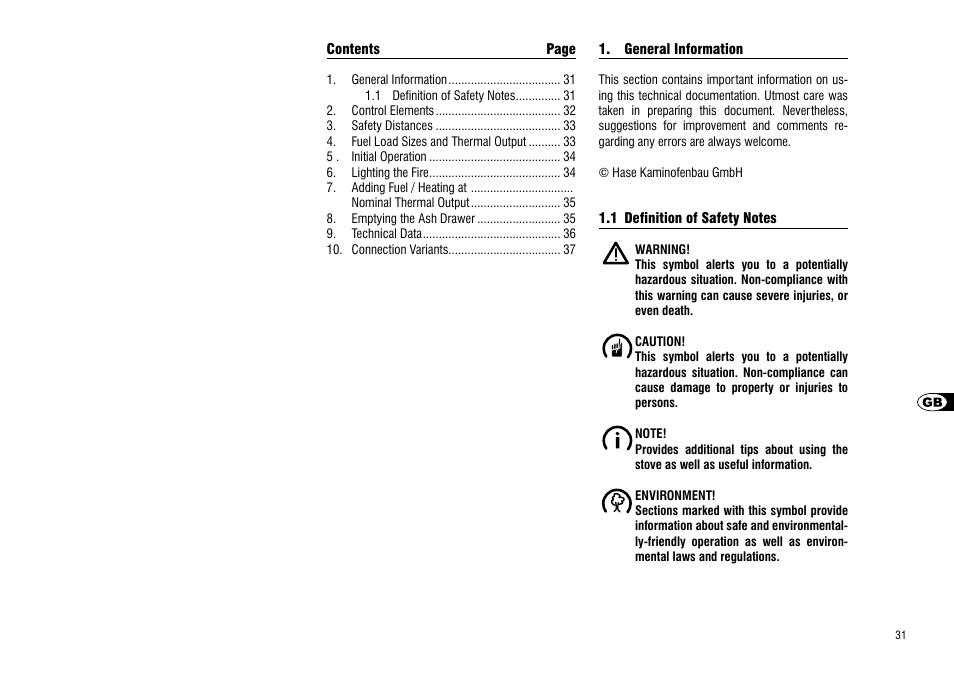 General information, 1 definition of safety notes | Hase Valencia User Manual | Page 31 / 48