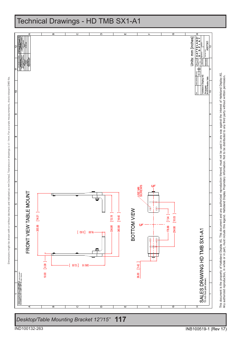 Technical drawings - hd tmb sx1-a1, Desktop/table mounting bracket 12”/15 | Hatteland Display 26 inch - HD 26T21 MMD (Widescreen, Touch Screen) User Manual | Page 117 / 134