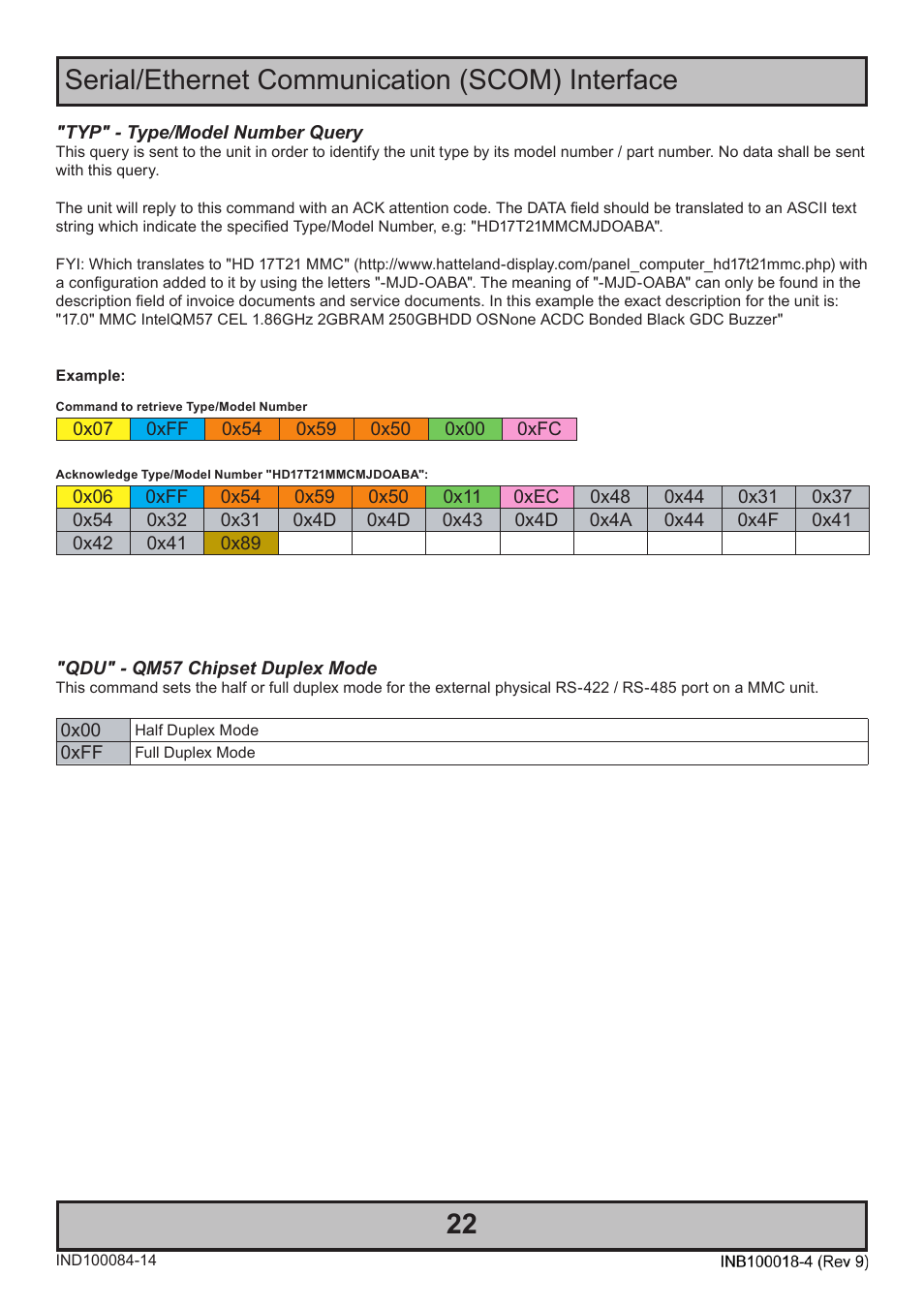 22 serial/ethernet communication (scom) interface | Hatteland Display 26 inch - HD 26T21 MMC (Widescreen) User Manual | Page 22 / 46