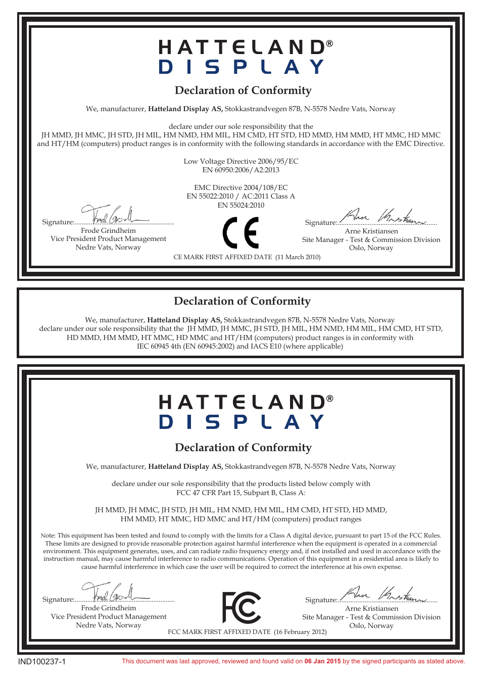 Declaration of conformity | Hatteland Display 26 inch - HD 26T21 STD (Widescreen) User Manual | Page 101 / 108