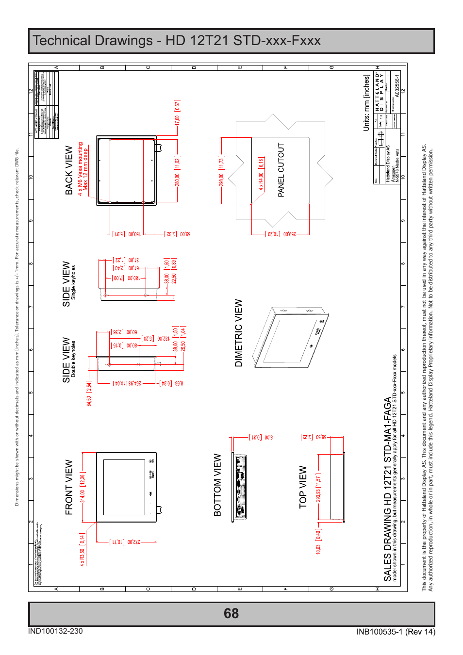 Technical drawings - hd 12t21 std-xxx-fxxx | Hatteland Display 26 inch - HD 26T21 STD (Widescreen) User Manual | Page 68 / 108