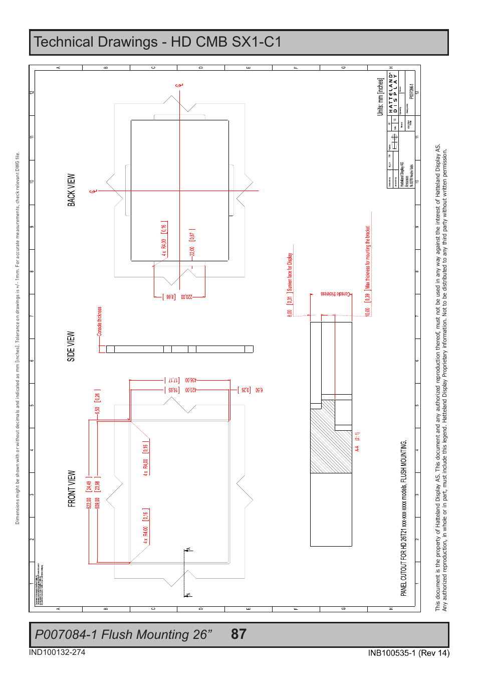 Technical drawings - hd cmb sx1-c1 87 | Hatteland Display 26 inch - HD 26T21 STD (Widescreen) User Manual | Page 87 / 108