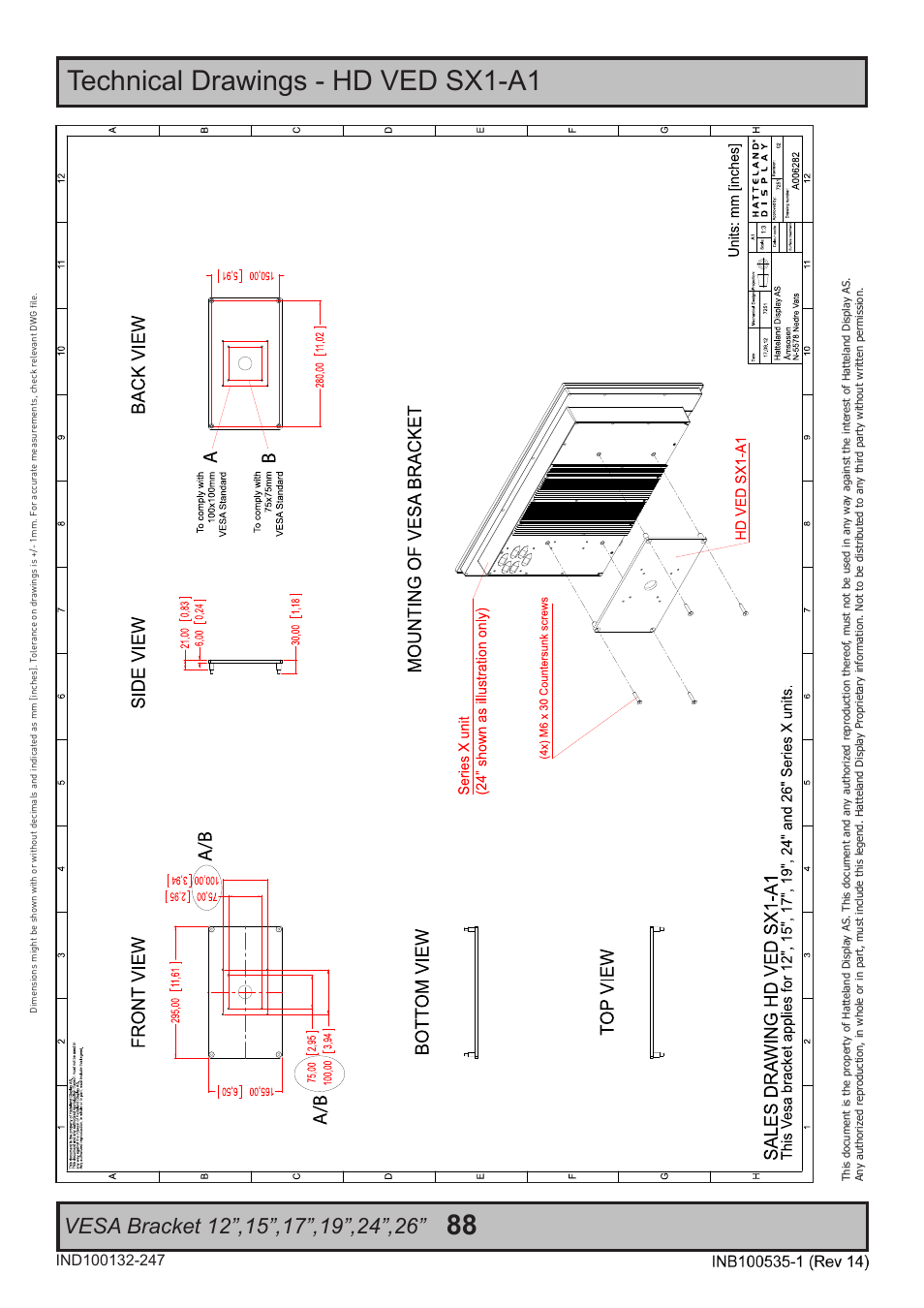 Technical drawings - hd ved sx1-a1 | Hatteland Display 26 inch - HD 26T21 STD (Widescreen) User Manual | Page 88 / 108