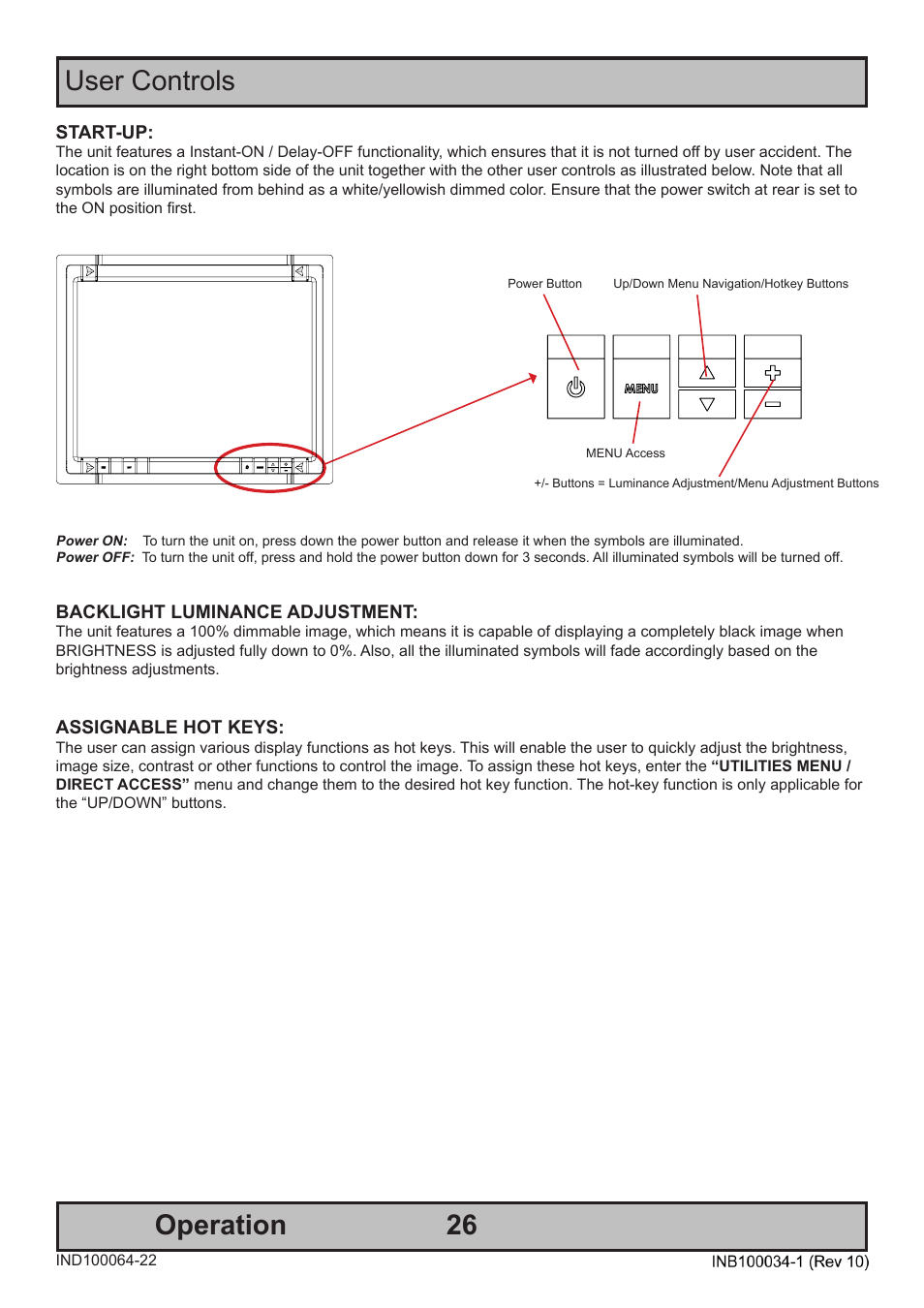 Operation user controls | Hatteland Display 20 inch - HM 20T07 CMD User Manual | Page 26 / 76