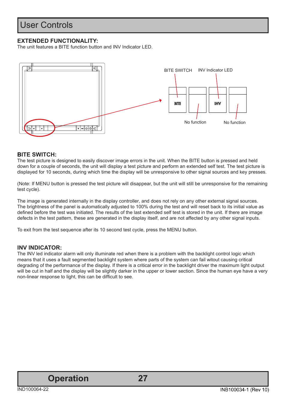 27 operation, User controls | Hatteland Display 20 inch - HM 20T07 CMD User Manual | Page 27 / 76