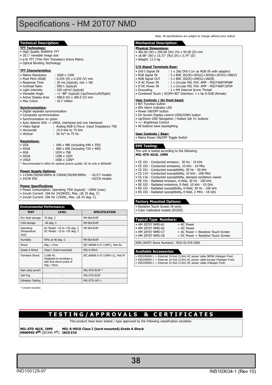 Specifications - hm 20t07 nmd, Product specifications - hm 20t07 nmd | Hatteland Display 20 inch - HM 20T07 CMD User Manual | Page 38 / 76