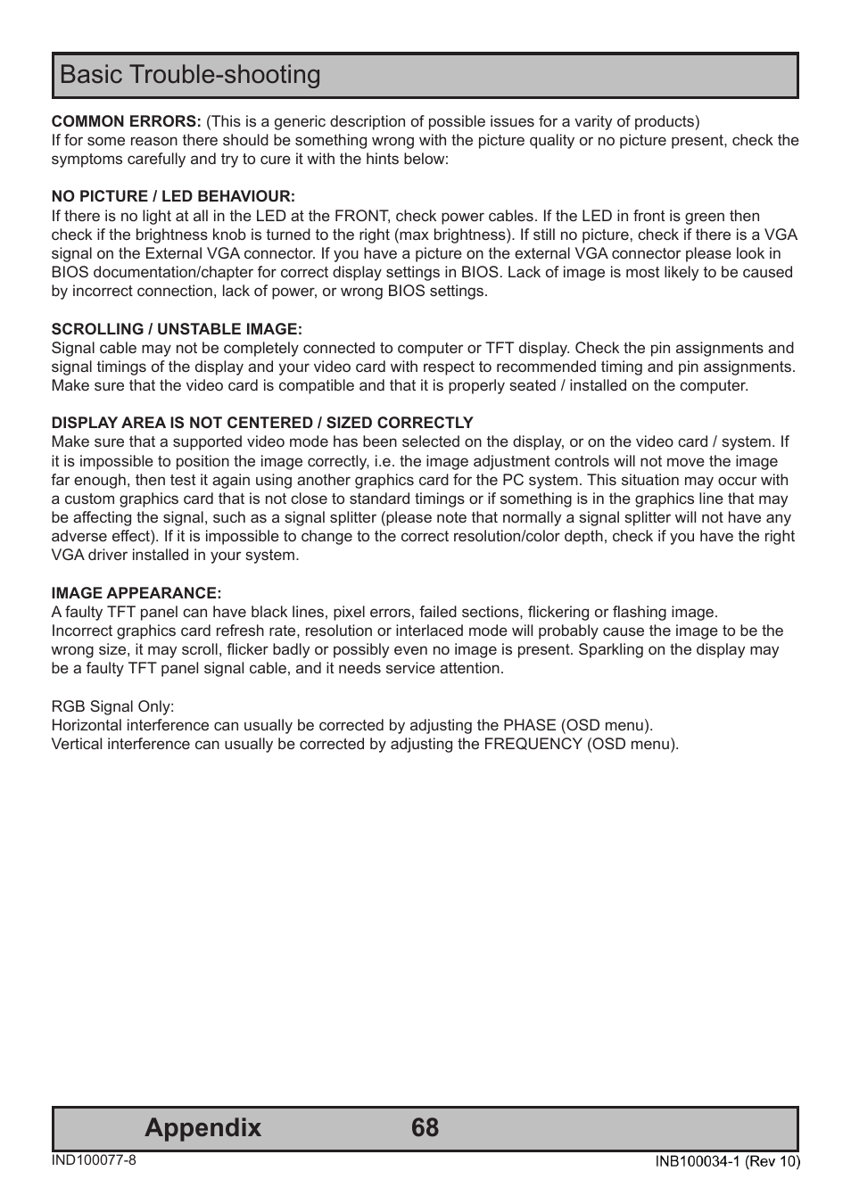 Appendix basic trouble-shooting | Hatteland Display 20 inch - HM 20T07 CMD User Manual | Page 68 / 76