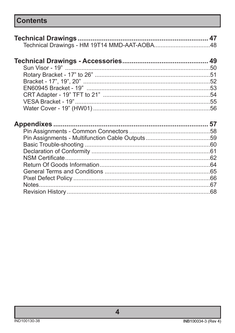 Contents 4 | Hatteland Display 19 inch - HM 19T14 MMD (TEMPEST) User Manual | Page 4 / 70