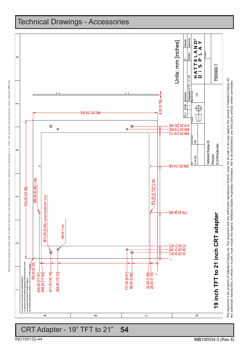 Technical drawings - accessories, Crt adapter - 19” tft to 21 | Hatteland Display 19 inch - HM 19T14 MMD (TEMPEST) User Manual | Page 54 / 70