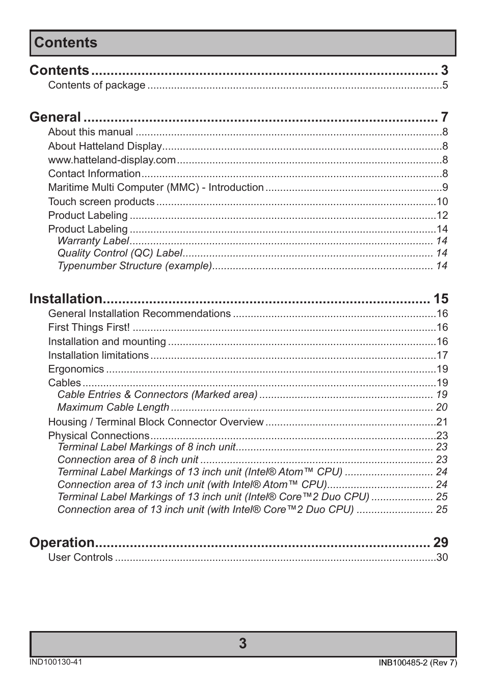Hatteland Display 13 inch - HD 13T21 MMC (Widescreen, Inte Cor2 Duo CPU) User Manual | Page 3 / 76