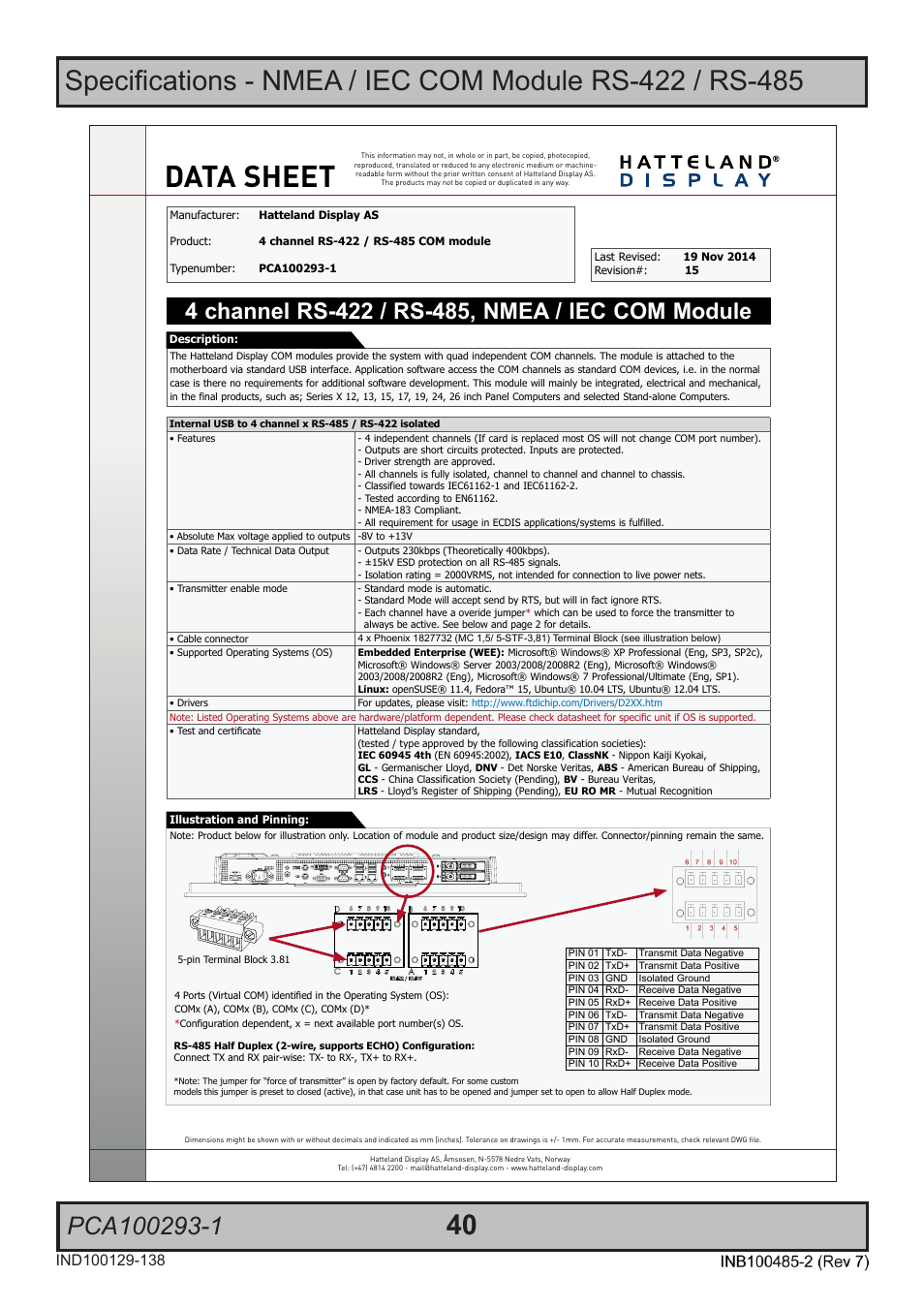 Data sheet | Hatteland Display 13 inch - HD 13T21 MMC (Widescreen, Inte Cor2 Duo CPU) User Manual | Page 40 / 76