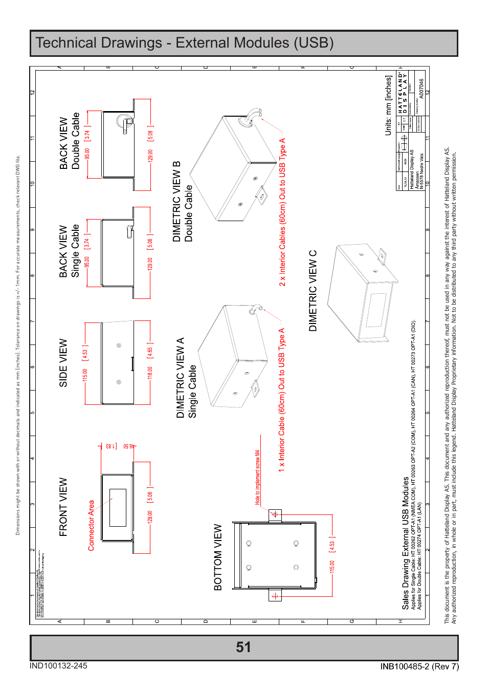 Technical drawings - external modules (usb) | Hatteland Display 13 inch - HD 13T21 MMC (Widescreen, Inte Cor2 Duo CPU) User Manual | Page 51 / 76