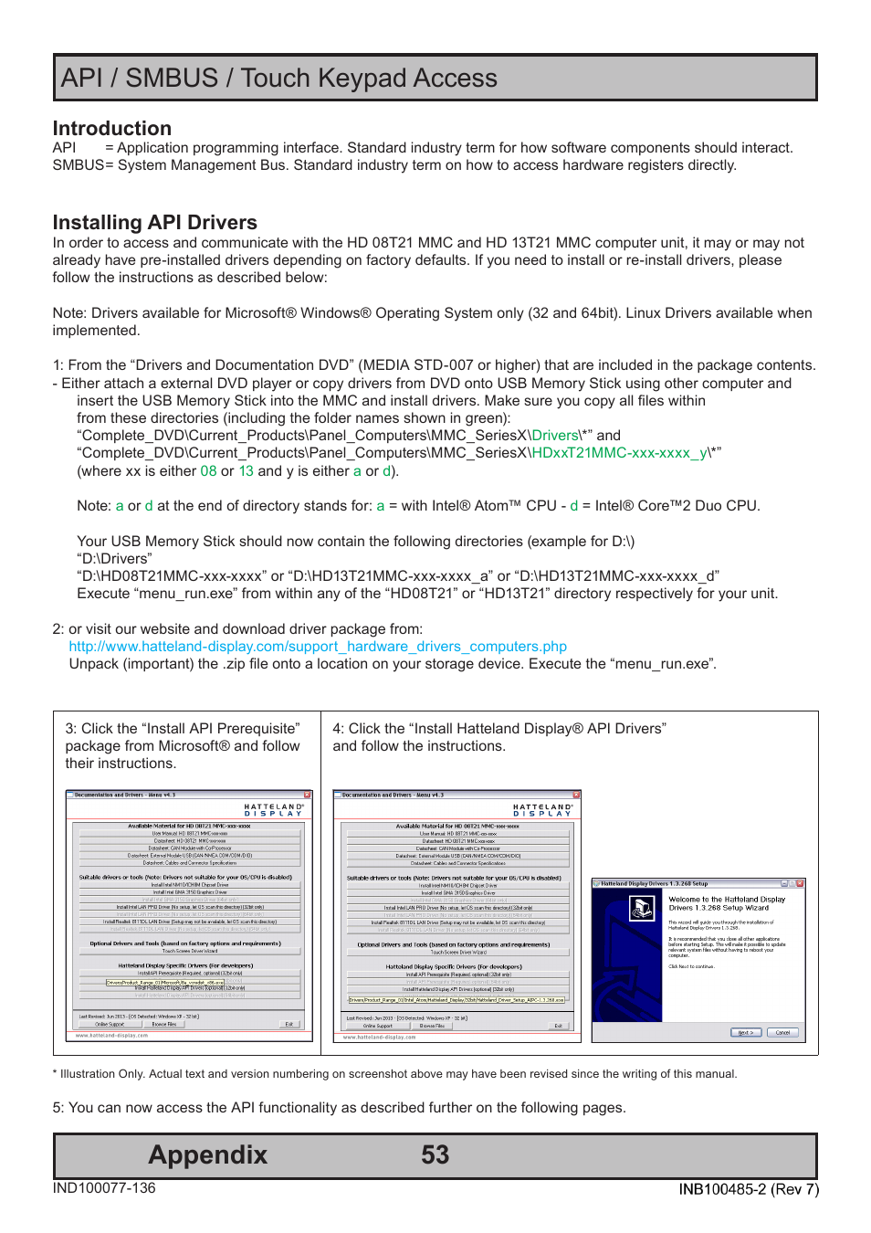 53 appendix, Api / smbus / touch keypad access, Introduction | Installing api drivers | Hatteland Display 13 inch - HD 13T21 MMC (Widescreen, Inte Cor2 Duo CPU) User Manual | Page 53 / 76