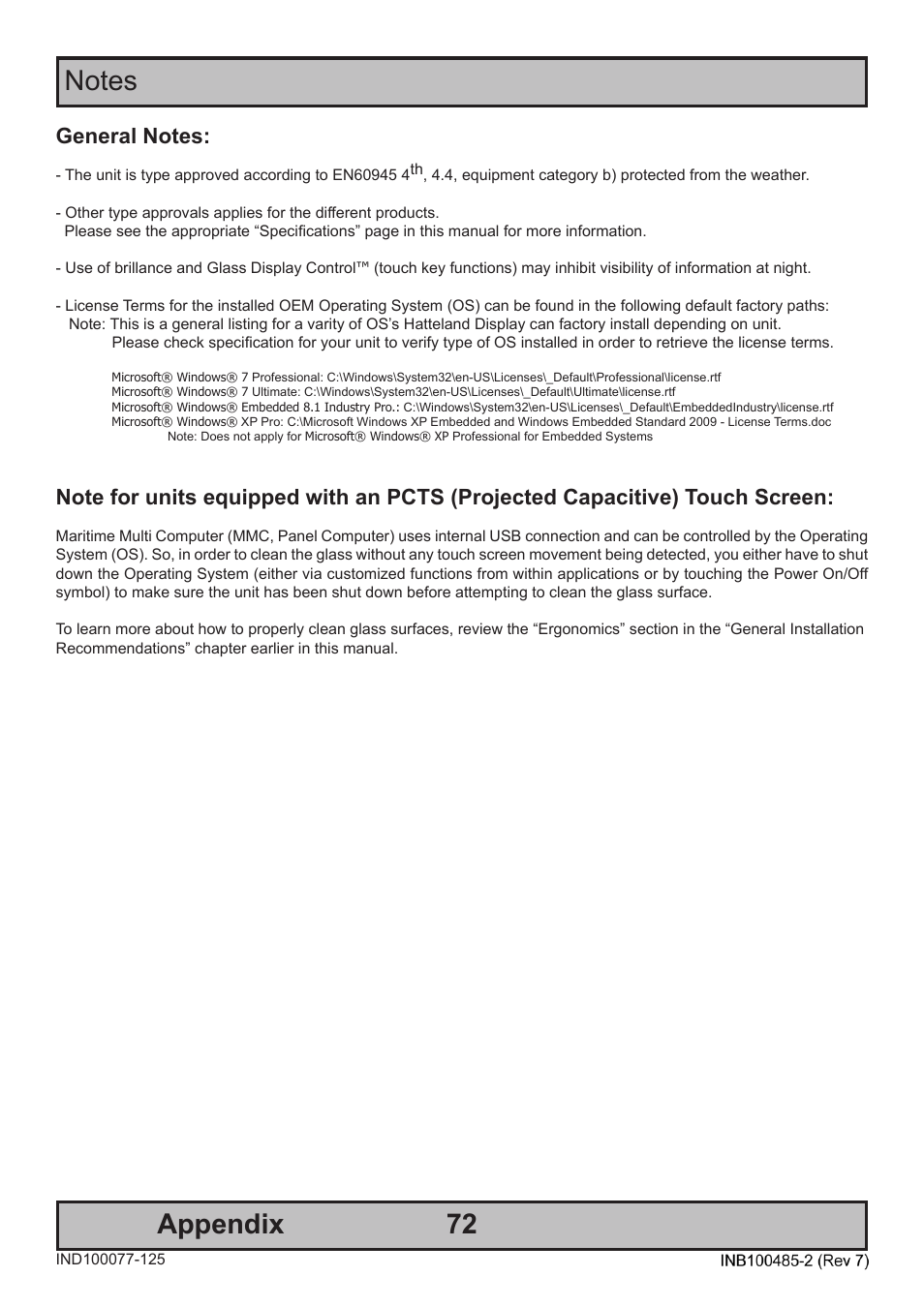 72 appendix | Hatteland Display 13 inch - HD 13T21 MMC (Widescreen, Inte Cor2 Duo CPU) User Manual | Page 72 / 76