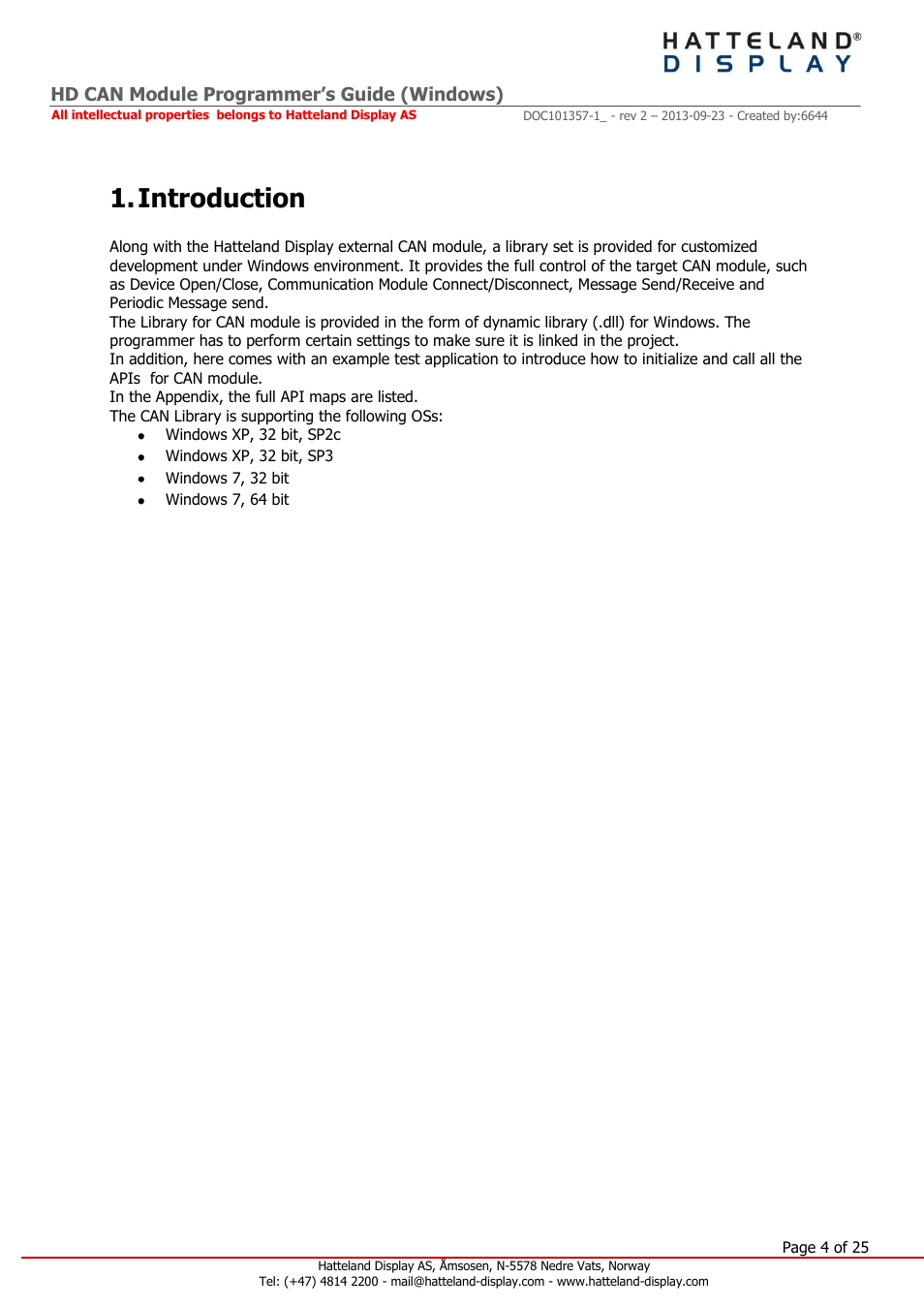 Introduction, Hd can module programmer’s guide (windows) | Hatteland Display HT B22 (Fanless) User Manual | Page 4 / 25