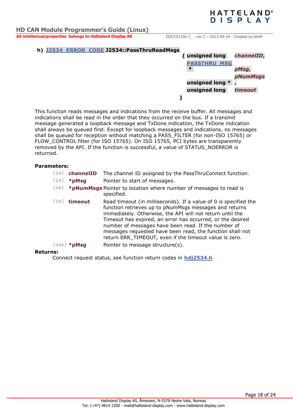 Hd can module programmer’s guide (linux) | Hatteland Display HT B22 (Fanless) User Manual | Page 18 / 24