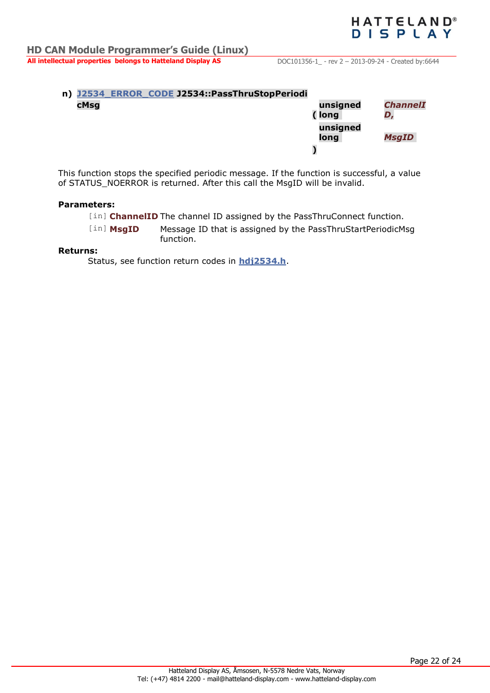 Hd can module programmer’s guide (linux) | Hatteland Display HT B22 (Fanless) User Manual | Page 22 / 24