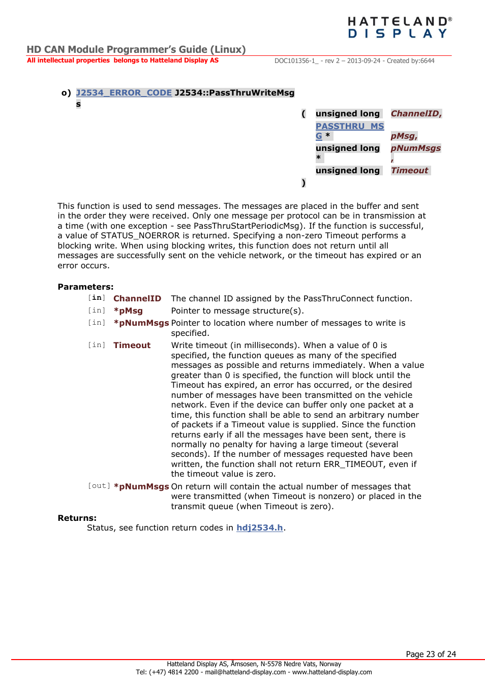 Hd can module programmer’s guide (linux) | Hatteland Display HT B22 (Fanless) User Manual | Page 23 / 24