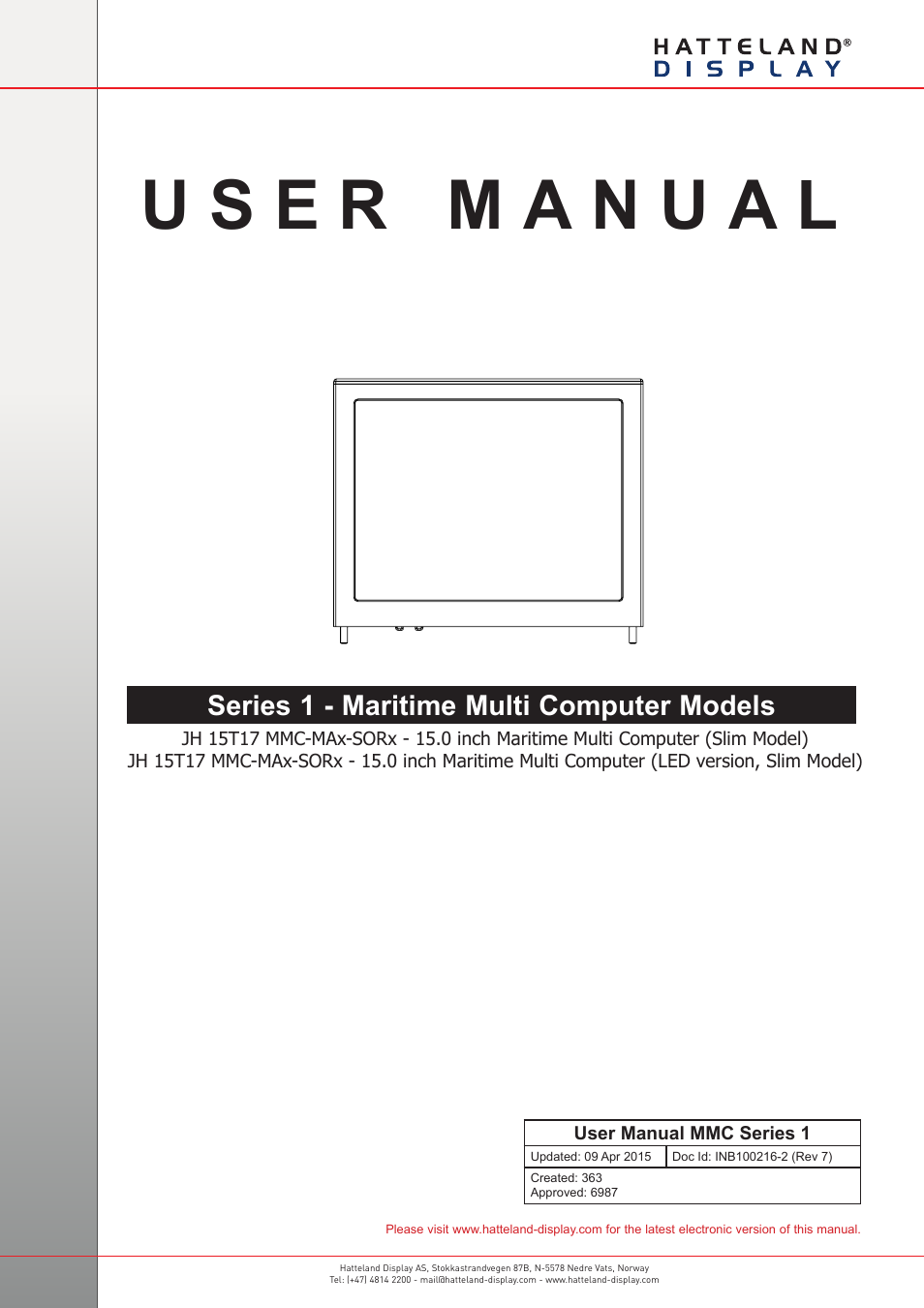 Hatteland Display 15 inch - JH 15T17 MMC-S (Slim Model) User Manual | 42 pages