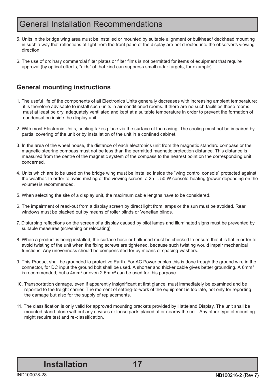 General installation recommendations installation, General mounting instructions | Hatteland Display 15 inch - JH 15T17 MMC-S (Slim Model) User Manual | Page 17 / 42