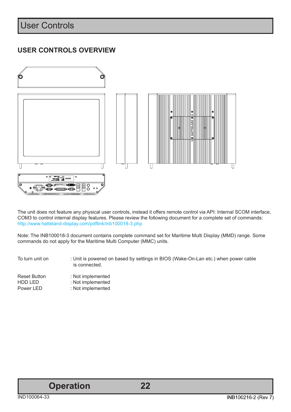 Operation user controls, User controls overview | Hatteland Display 15 inch - JH 15T17 MMC-S (Slim Model) User Manual | Page 22 / 42