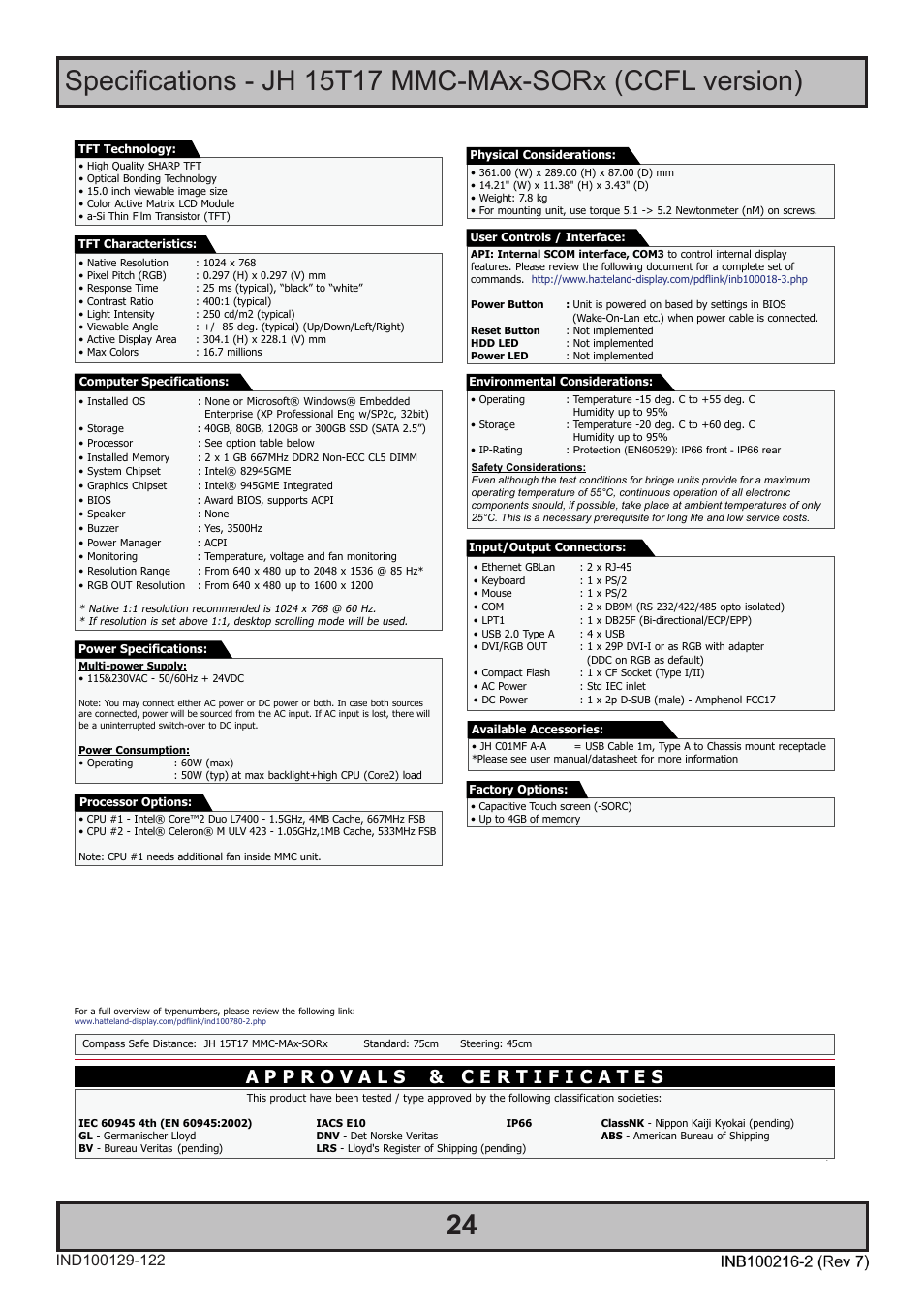 Specifications | Hatteland Display 15 inch - JH 15T17 MMC-S (Slim Model) User Manual | Page 24 / 42