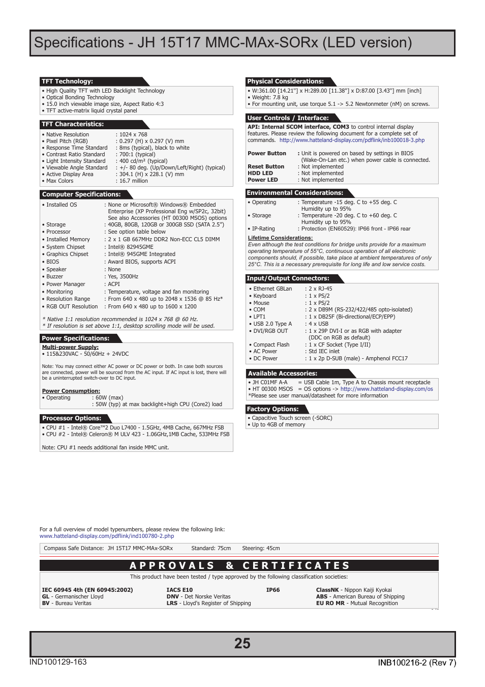 Specifications | Hatteland Display 15 inch - JH 15T17 MMC-S (Slim Model) User Manual | Page 25 / 42