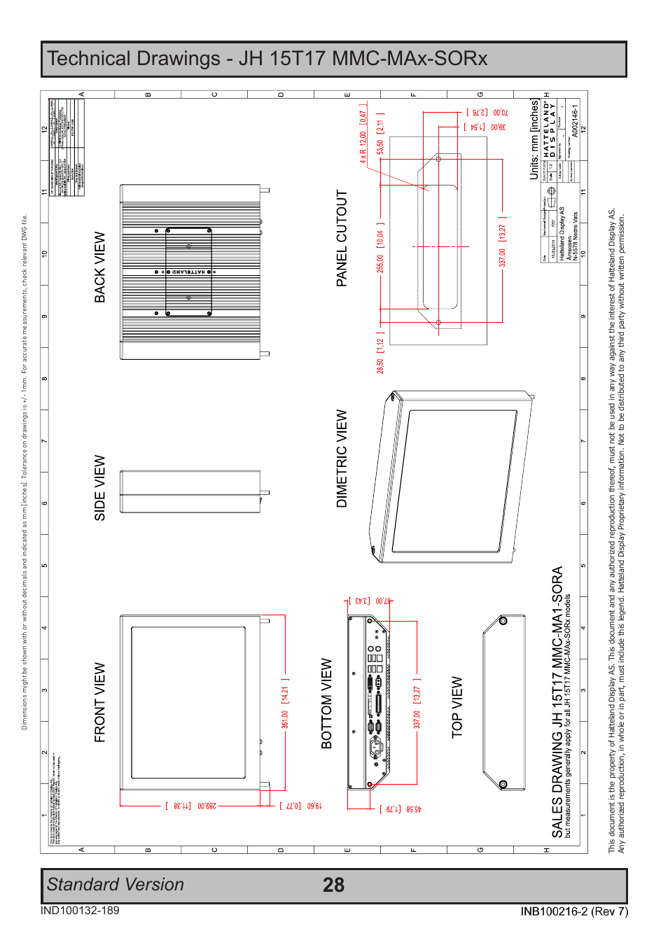 Technical drawings - jh 15t17 mmc-max-sorx, Standard version | Hatteland Display 15 inch - JH 15T17 MMC-S (Slim Model) User Manual | Page 28 / 42