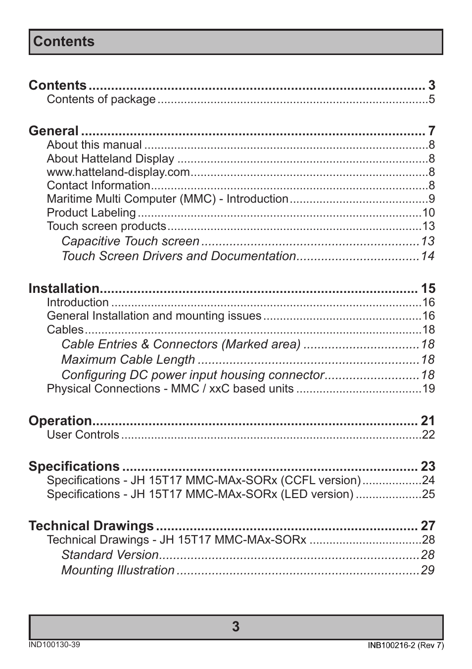 Hatteland Display 15 inch - JH 15T17 MMC-S (Slim Model) User Manual | Page 3 / 42