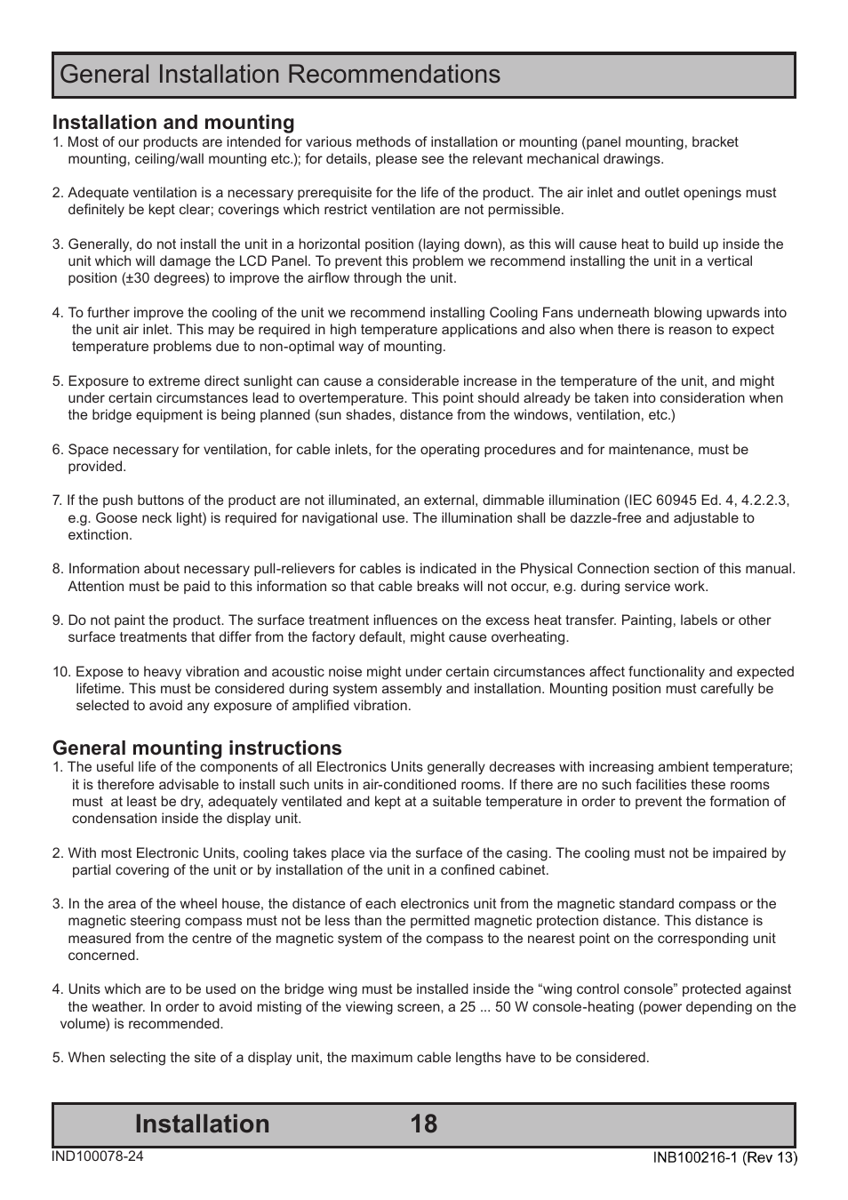 Installation, General installation recommendations, Installation and mounting | General mounting instructions | Hatteland Display 19 inch - JH 19T14 MMC User Manual | Page 18 / 66