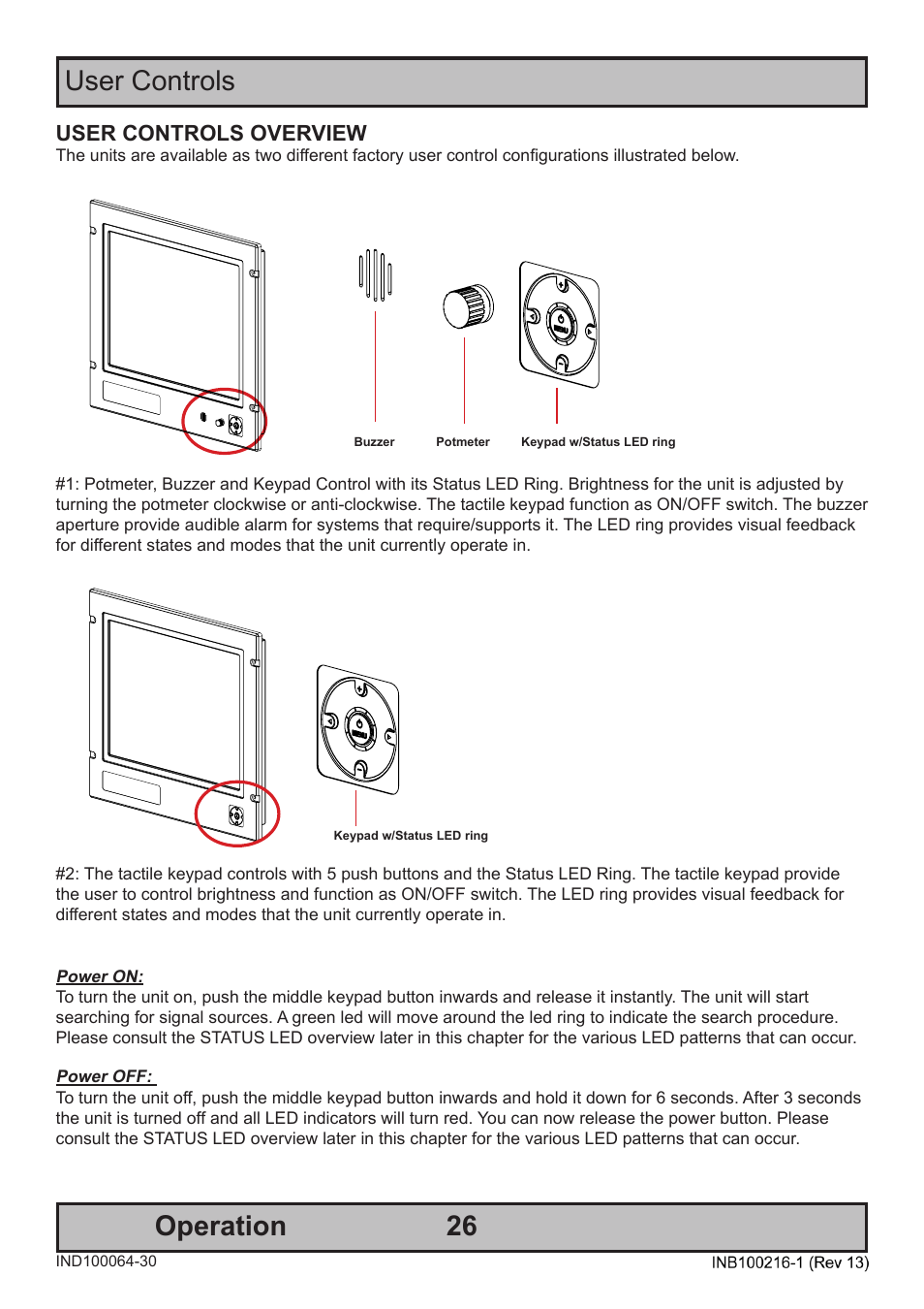 Operation user controls, User controls overview | Hatteland Display 19 inch - JH 19T14 MMC User Manual | Page 26 / 66