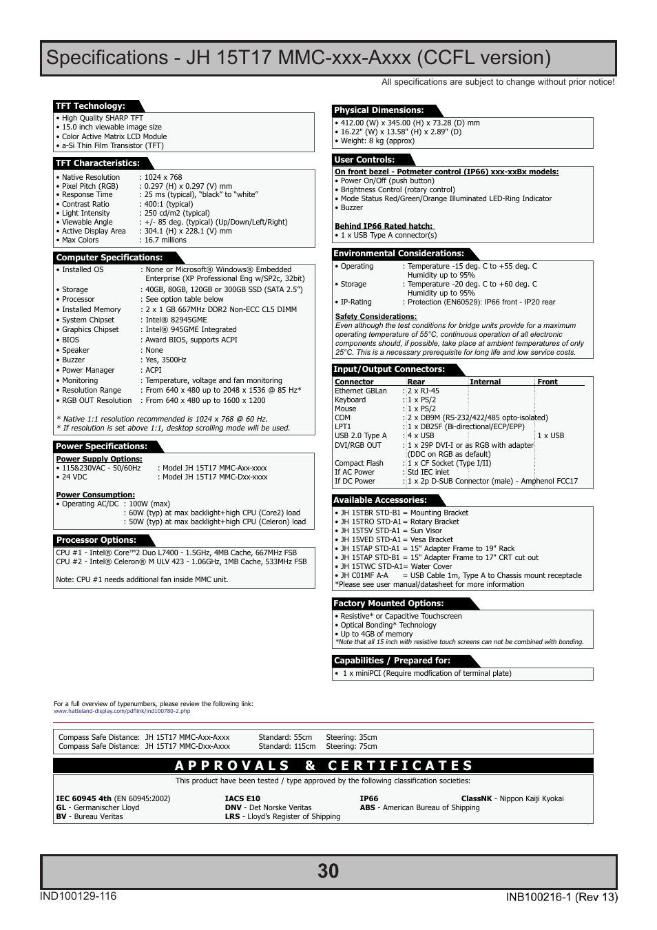Specifications | Hatteland Display 19 inch - JH 19T14 MMC User Manual | Page 30 / 66