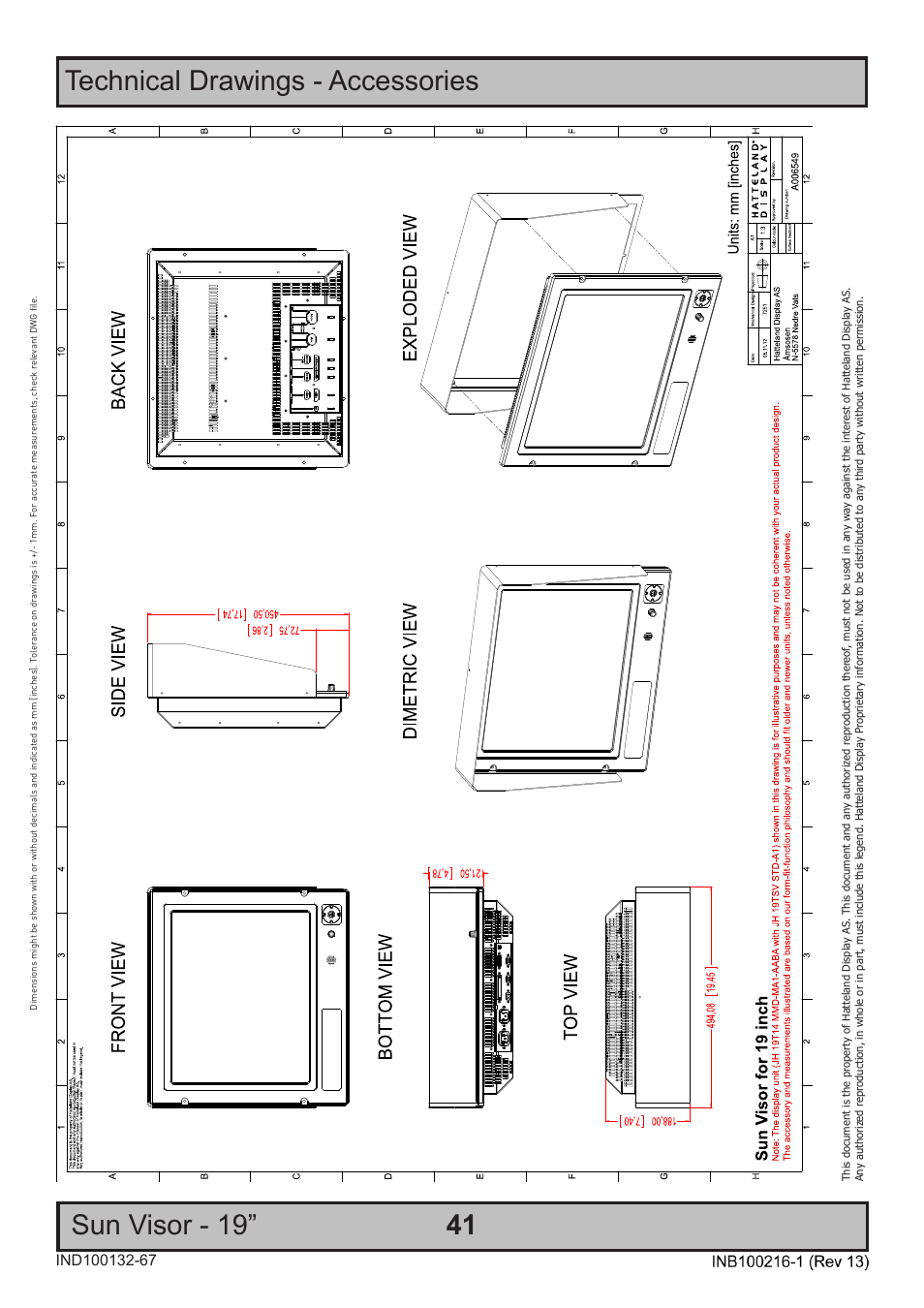 Technical drawings - accessories sun visor - 19 | Hatteland Display 19 inch - JH 19T14 MMC User Manual | Page 41 / 66