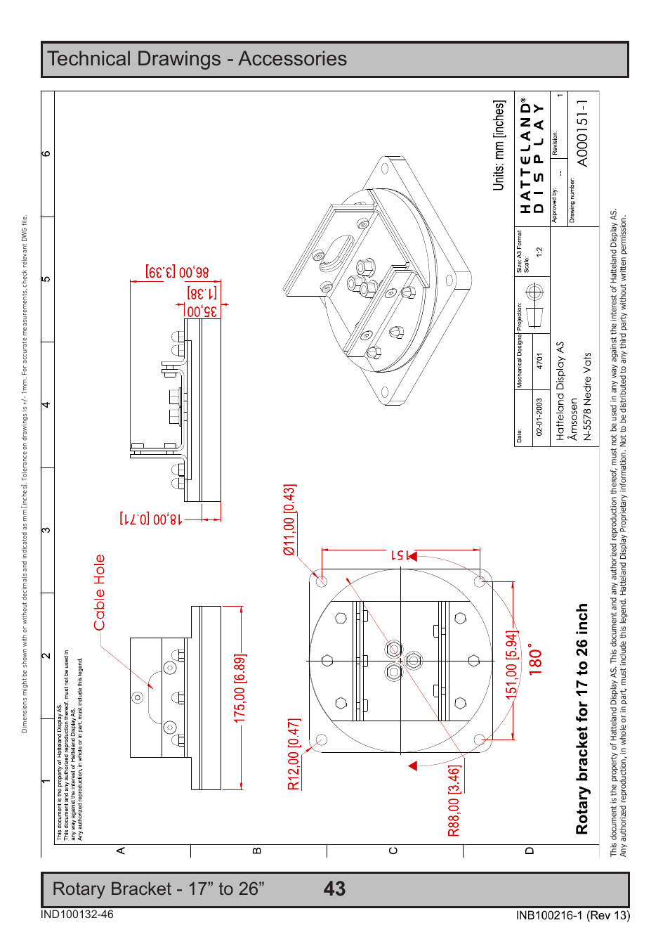 Technical drawings - accessories, Rotary bracket - 17” to 26 | Hatteland Display 19 inch - JH 19T14 MMC User Manual | Page 43 / 66