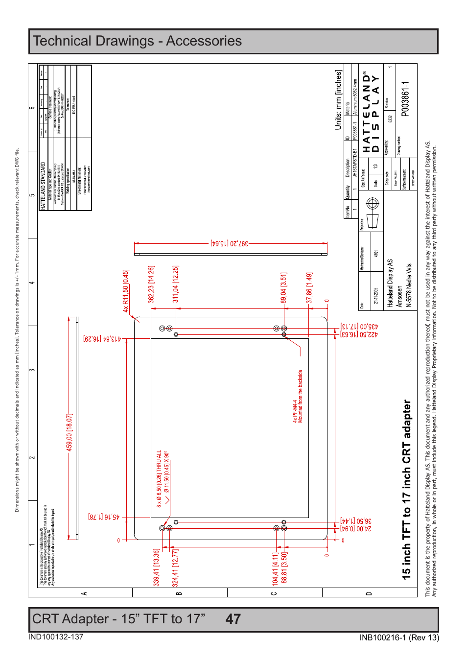 Technical drawings - accessories, Crt adapter - 15” tft to 17 | Hatteland Display 19 inch - JH 19T14 MMC User Manual | Page 47 / 66